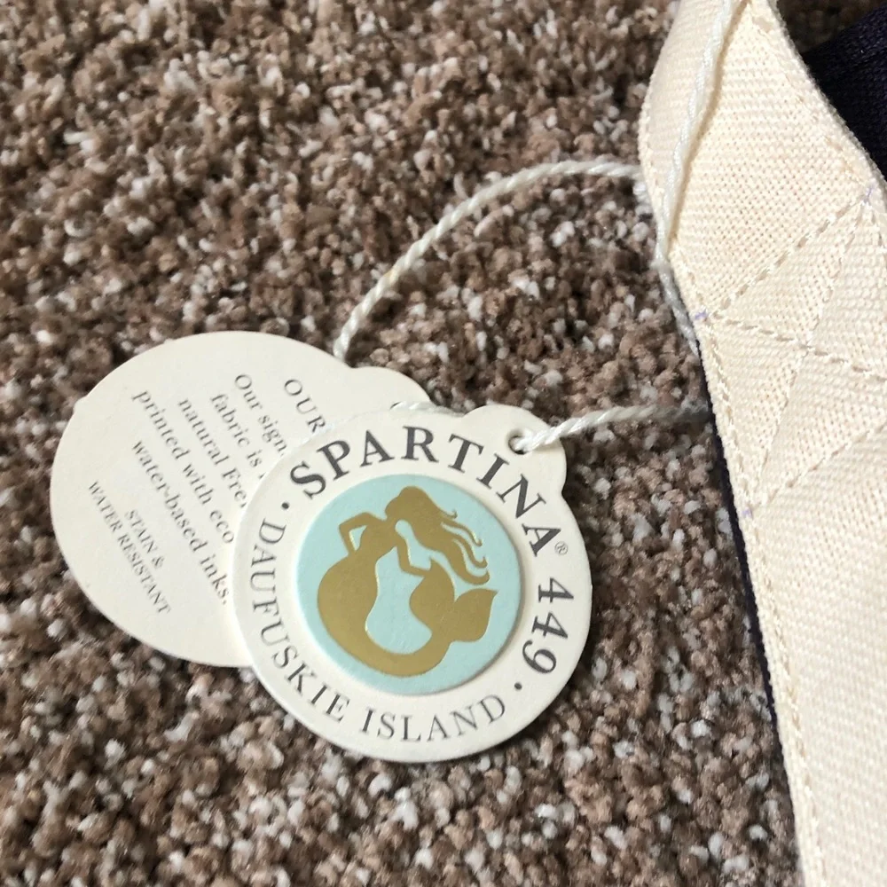 Spartina 449 Double Wine Caddy Ashley River navy blue/off white linen New - Picture 2 of 10